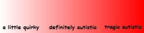 continuum, labelled "a little quirky" on the left, "definitely autistic" in the middle, and "tragic" on the right