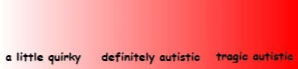 continuum, labelled "a little quirky" on the left, "definitely autistic" in the middle, and "tragic" on the right